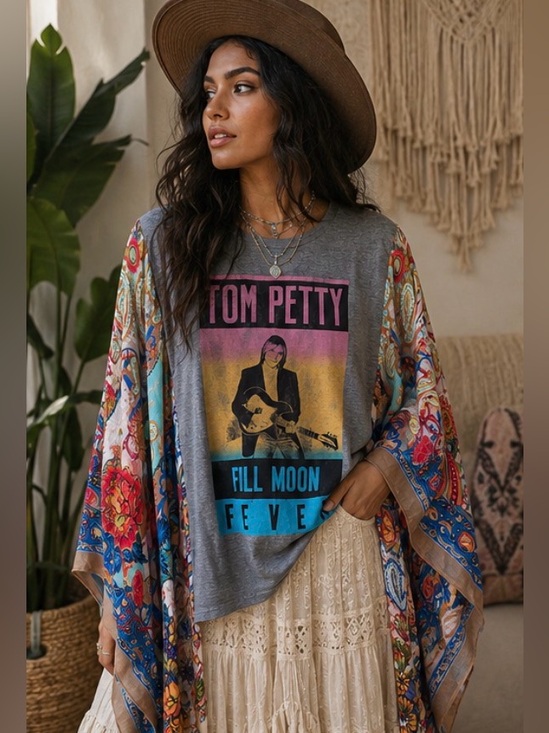 HANDMEUPTHREADS Tops - Tom Petty Graphic Kimono Tee